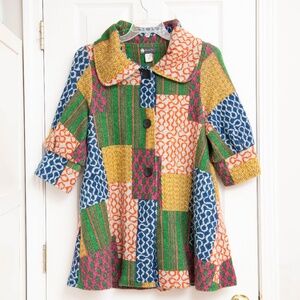DAMEE INC Abstract Colorful Retro Geo Print Collar Jacket Sz M VTG Block Design